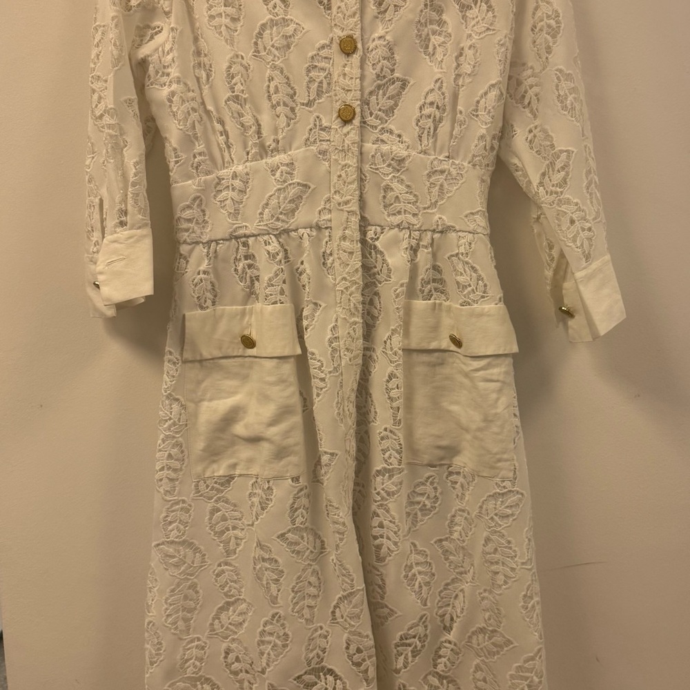 Sandro White 3/4 Sleeve Notched Collar Dress